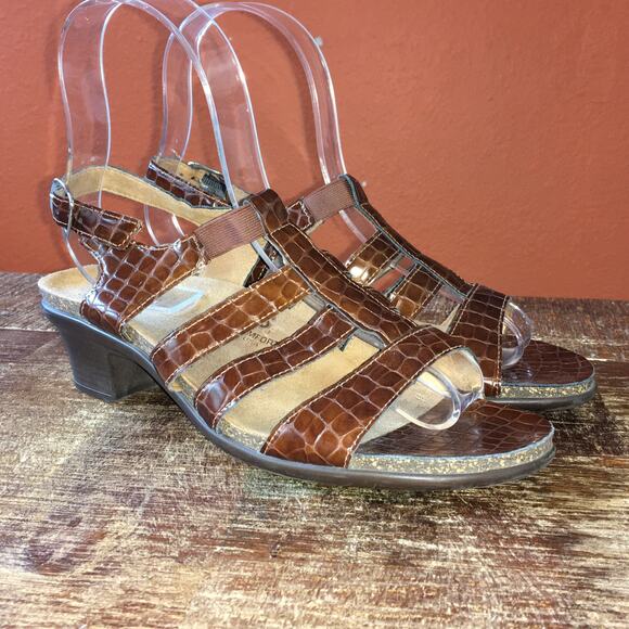 San Antonio Shoes Shoes - SAS Allegro Heel Strappy Sandal Womens 9 M Cognac Croc Brown Minimalist Staple